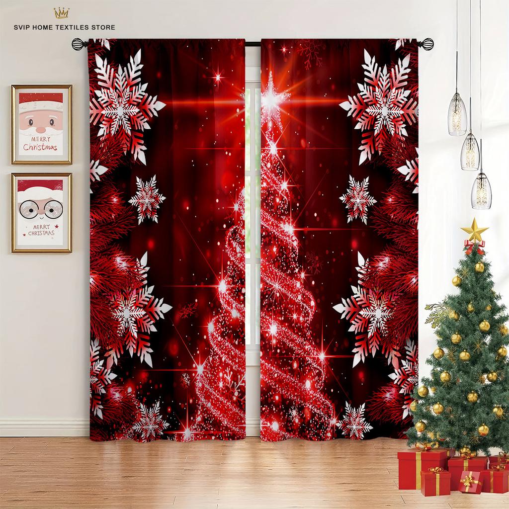 3D Cartoon Santa Claus Elk Curtains Christmas Home Decor Curtains 2 Panels Living Room Bedroom Balcony Kitchen Decor Curtains