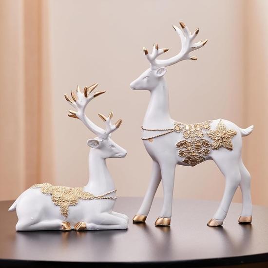 Basics Creative Resin Golden and White Reindeer Sculptures Beautiful Home Decor Handicraft Resin Elevates The Energy of Your Room