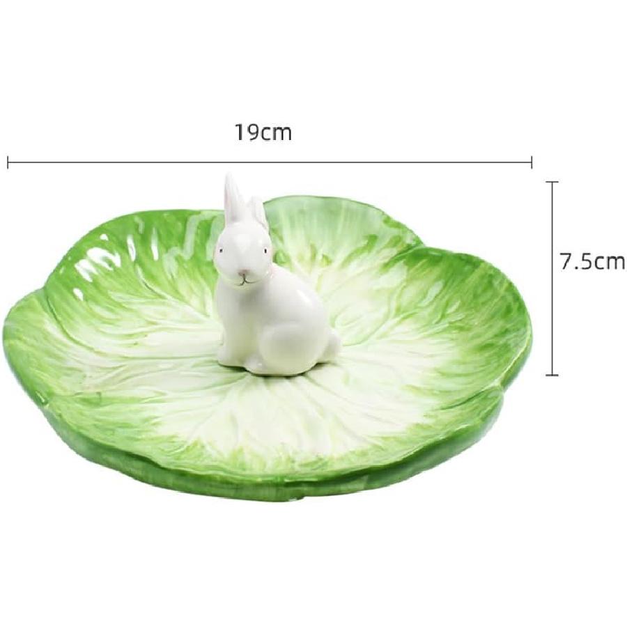 Housoutil Ceramic Rabbit Plates, Easter Cabbage Plate, Green Easter Serving Tray for Dessert Fruit Salad Snacks