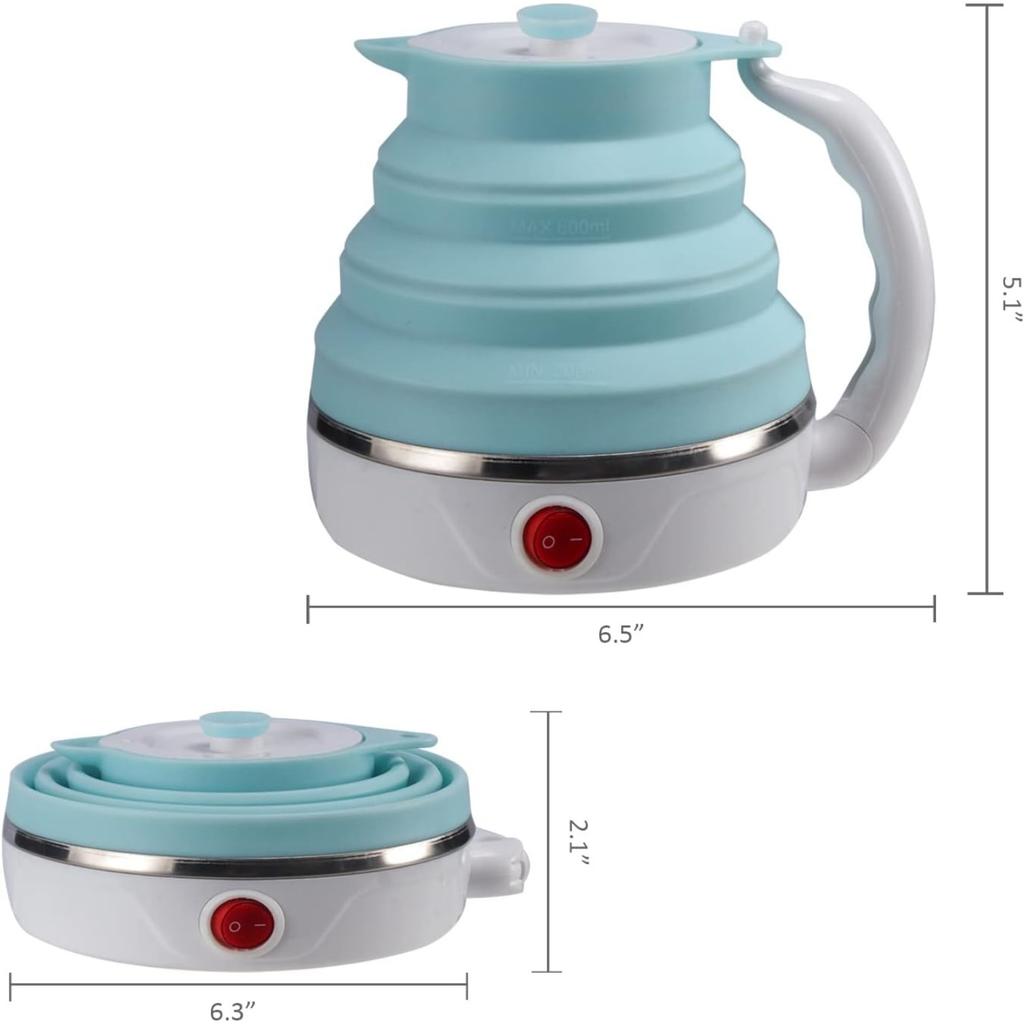Travel Foldable Electric Kettle, Collapsible Electric Kettle Food Grade Silicone Small Pot Boiling water,Dual Voltage 600ml