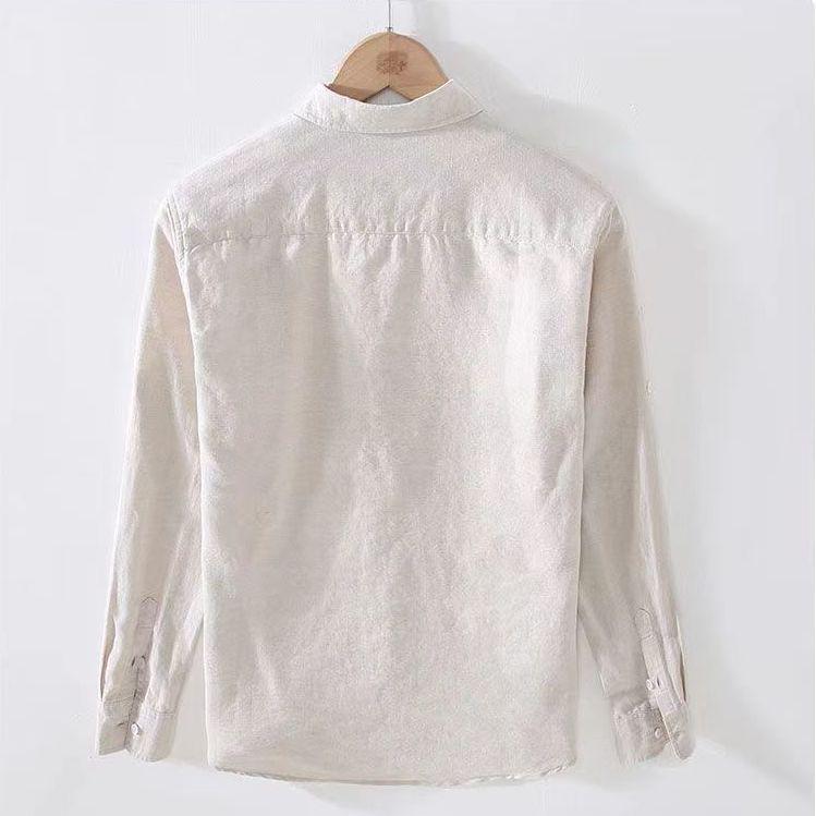 Men's Long Sleeve Casual Cotton and Linen Shirt - Thin Style, Loose Fit, White for Spring and Autumn