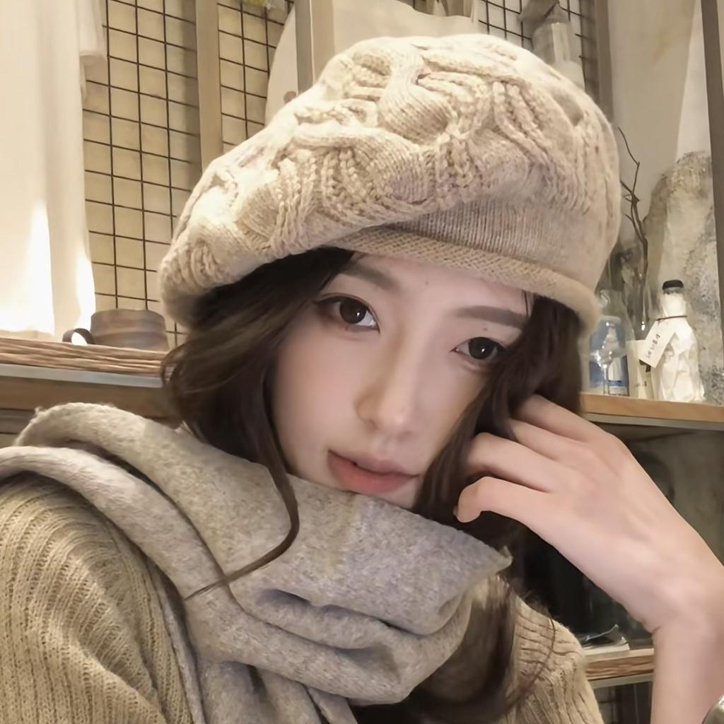 Solid Color Wool Beret Korean Crochet Casual Versatile Bud Hat Women'S Autumn And Winter British Retro Knitted Wool Hat