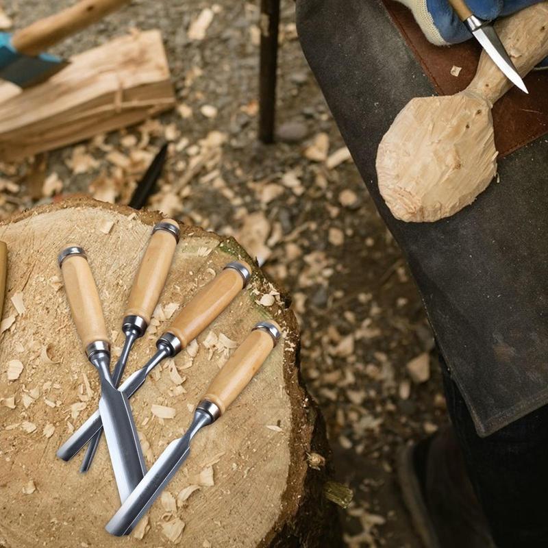 סט אזמלים חצי עגולים לעיבוד עץ 6/12/18/24 מ"מ, אזמלי גילוף מעץ, פלדת כרום-ונדיום, כלי נגרים