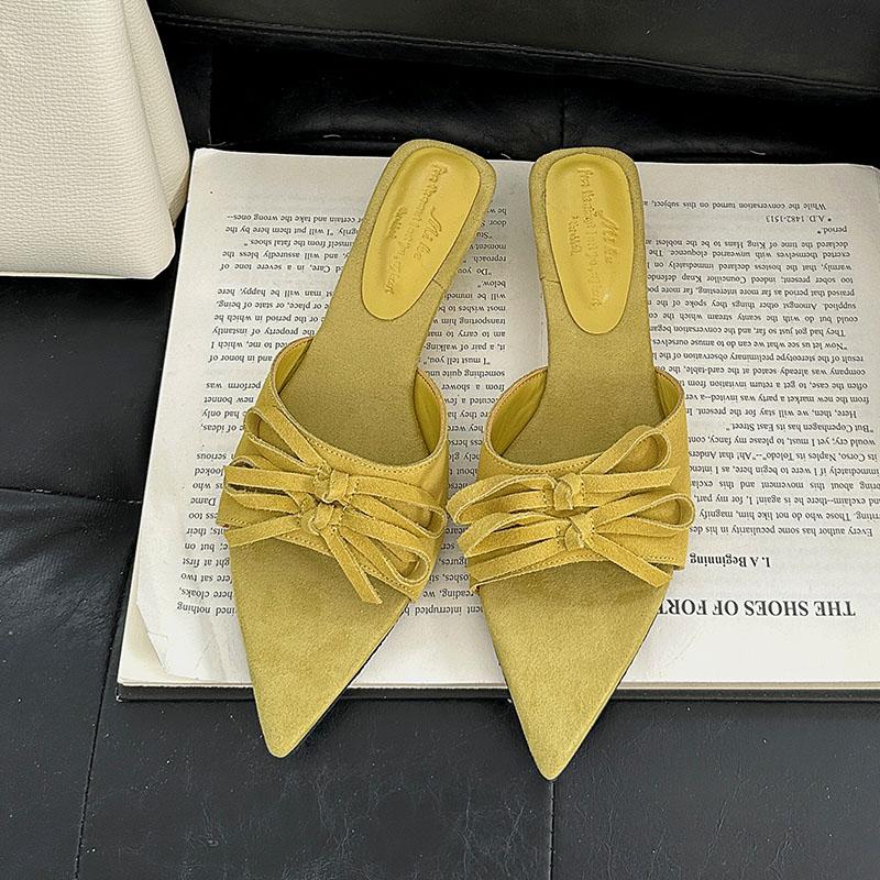 Fashion Female Pointed Toe Ladies Pumps Wedges Shoes Slip On Footwear Shallow Fashion Butterfly-Knot Women Wedges Shoes Slides