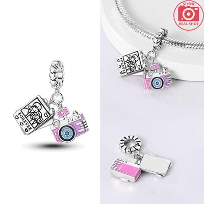 Original Charms Copper Pink Camera Couple Po Pendants Fit Charms Plata Bracelets For Women Women Jewelry Making Diy