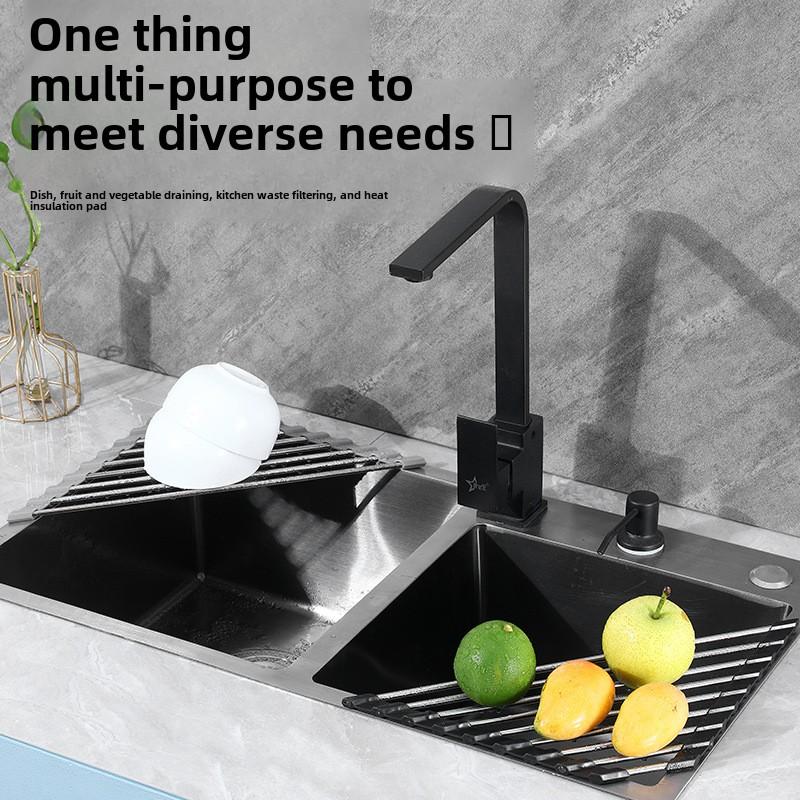 Foldable Stainless Steel Drain Rack for Fruits and Vegetables Multifunctional Kitchen Sink Organizer