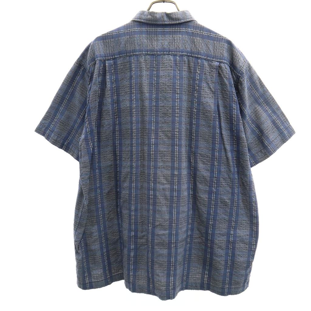 Budweiser Check Pattern Short Sleeve Shirt L Navy Seersucker Men's Used