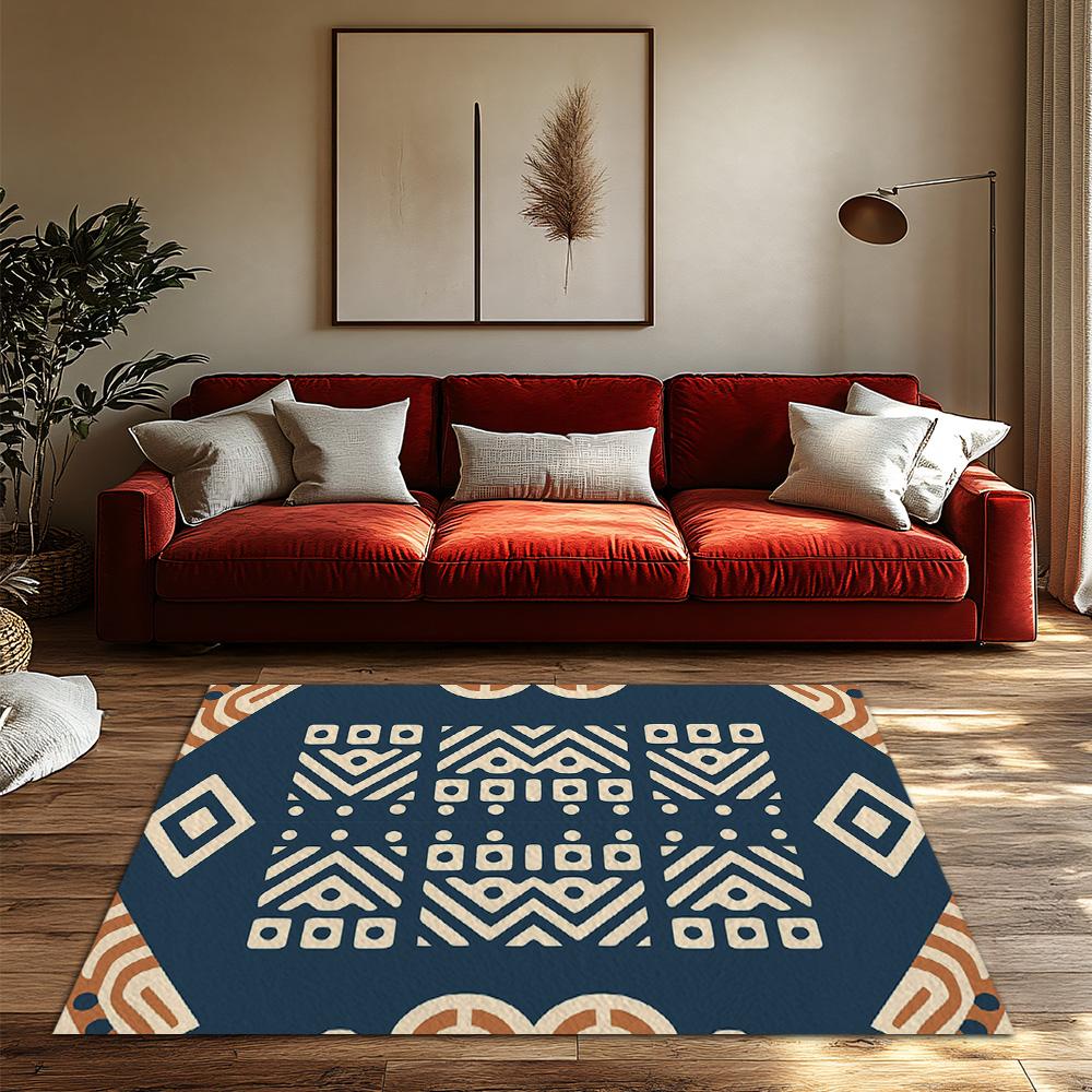 Geometric Blue Area Rug Modern Abstract Pattern Home Decor Living Room Floor Mat Washable Non Slip Indoor Outdoor Rugs
