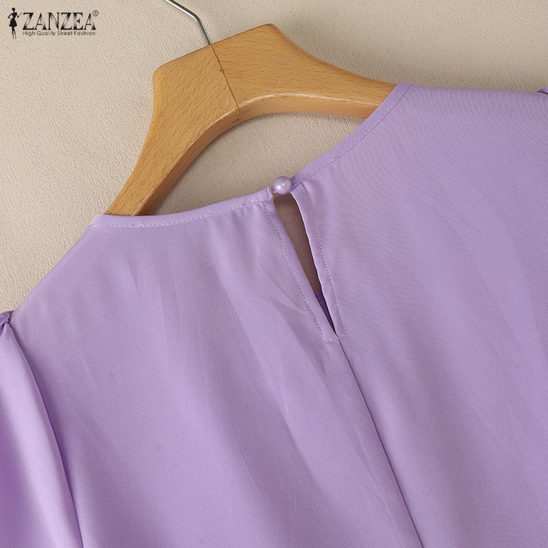 ZANZEA Women Elegant Round Neck Casual Short Sleeve Blouse