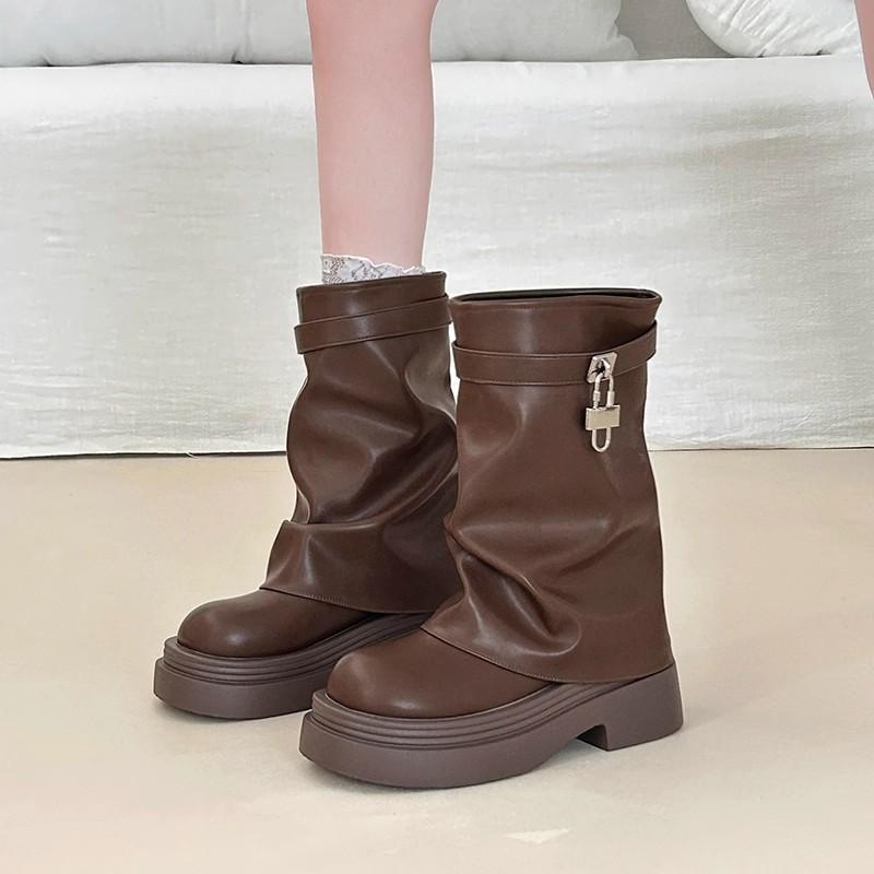High Heel Martin Boots Internet Celebrity Short Boots Women's Summer Fashion Boots Foreign Thick Heel Leather Boots Retro Versatile Panties