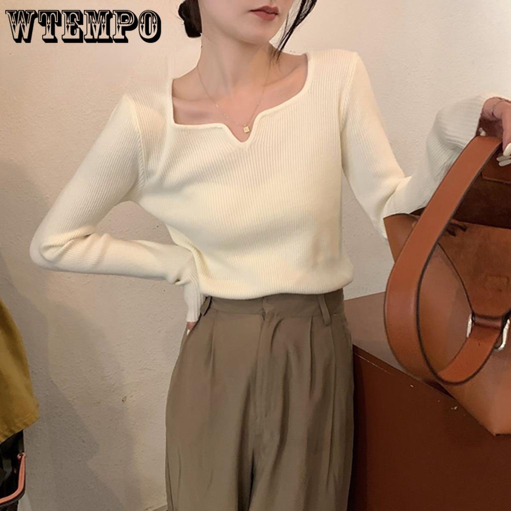 Korejská verze s výstřihem do V Tenký svetr s dlouhým rukávem Jednoduchý design Smysl Móda Pletené zboží Ženy