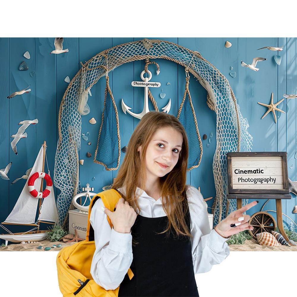 Summer Nautical Photography Background Underwater Pirate Wood Board Sailboat Rudder Boy Kids Birthday Party Decor Photo Backdrop