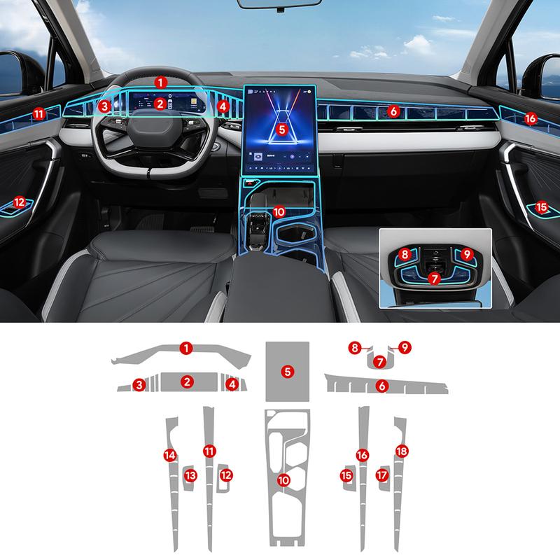 For Geely Atlas Boyue  2024 Interior Film TPU Sticker Center Console Gear Navigator Door Accessories Transparent Protective