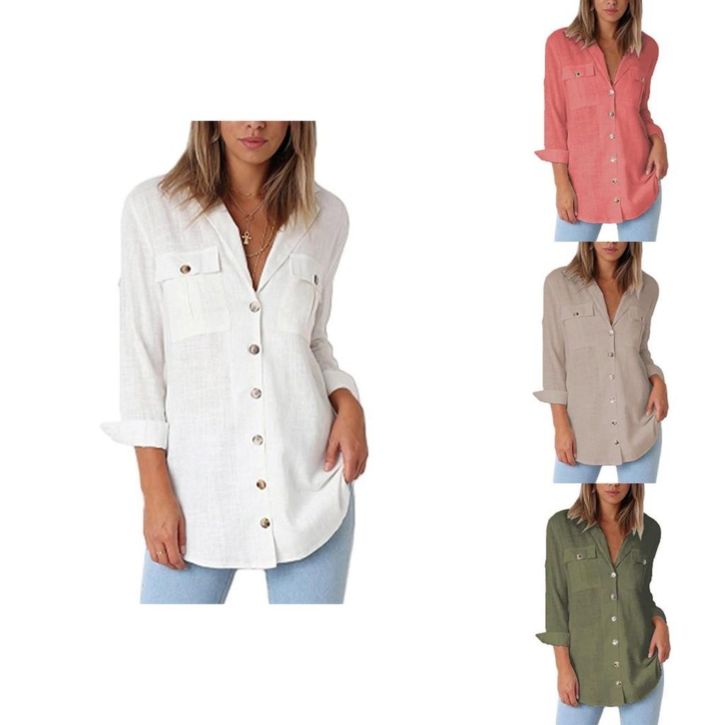 Luxurious Fashion Autumn Pocket Long Sleeve Casual Chiffon Women's Shirt Top