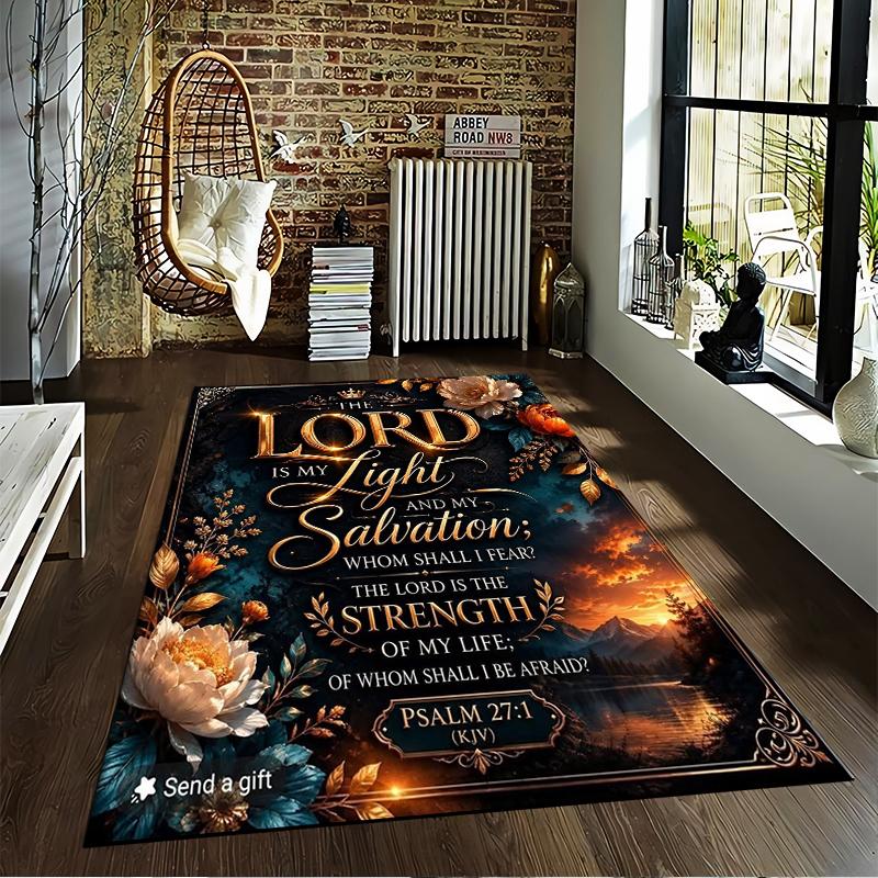 The Lord Is My Light Psalm 27:1 Non-slip Rug Suitable for Living Room and Bedroom Sofas
