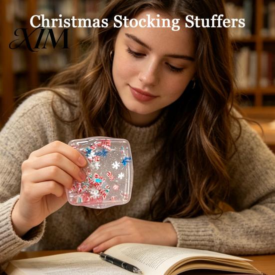Portable Stress Relievers Christmas Cube for Anxiety Relief, Clear Squeeze Fidget Toys Toy, Soft Stretchy Sensory Toy Party Favors Transparent