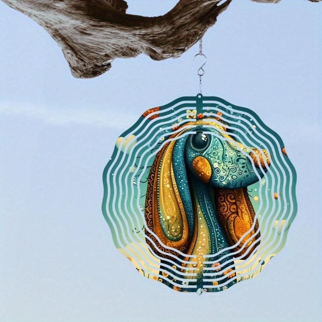 Vibrant 3D Metal Dog Wind Spinner - 10-Inch Solar/Breeze-Powered Outdoor Decor, Smooth 360° Rotation
