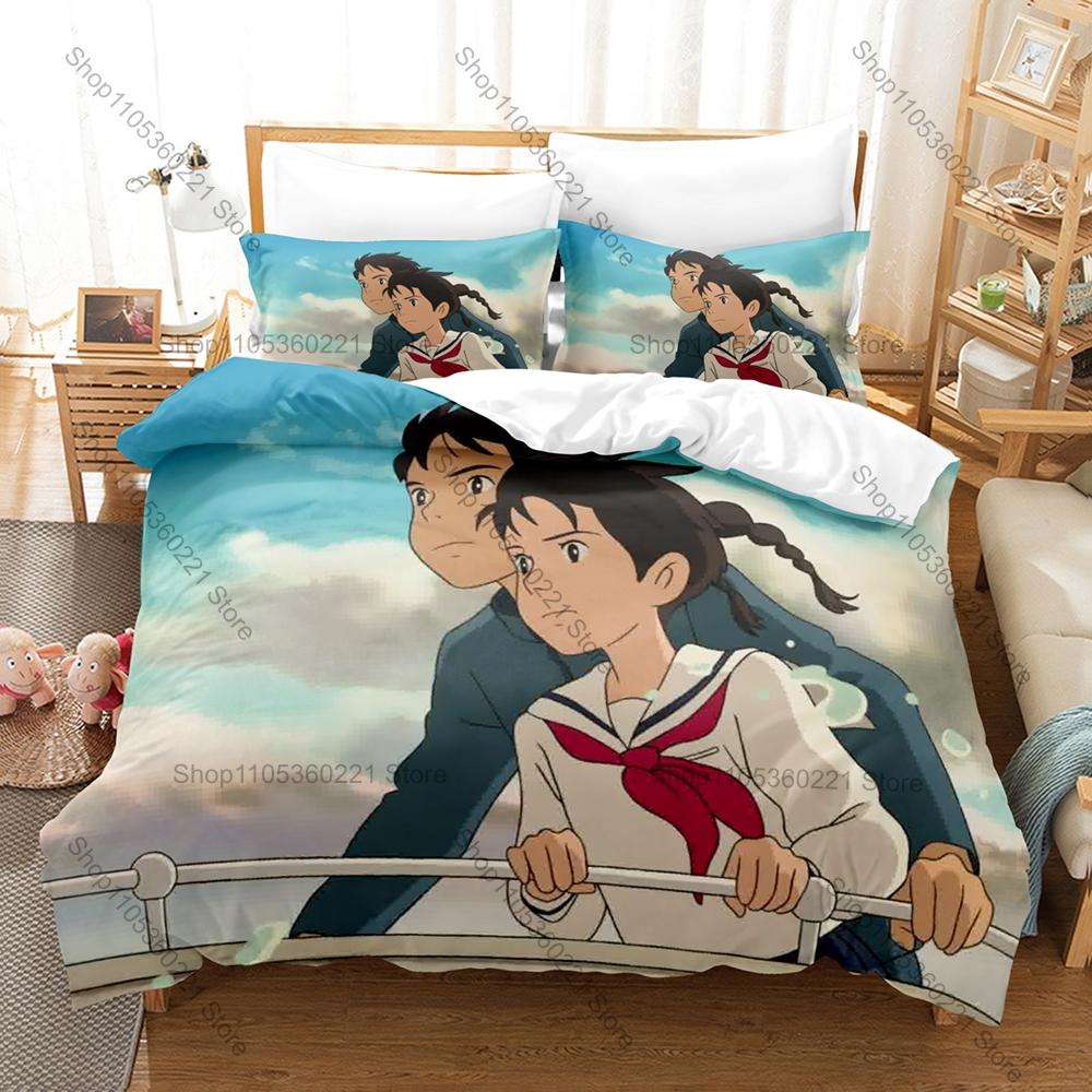 From Up On Poppy Hill Vintage Coastal Town Poppy Flower Retro 1960s Campus HD Print Bedding Set Duvet Cover + 2 Pillowcases