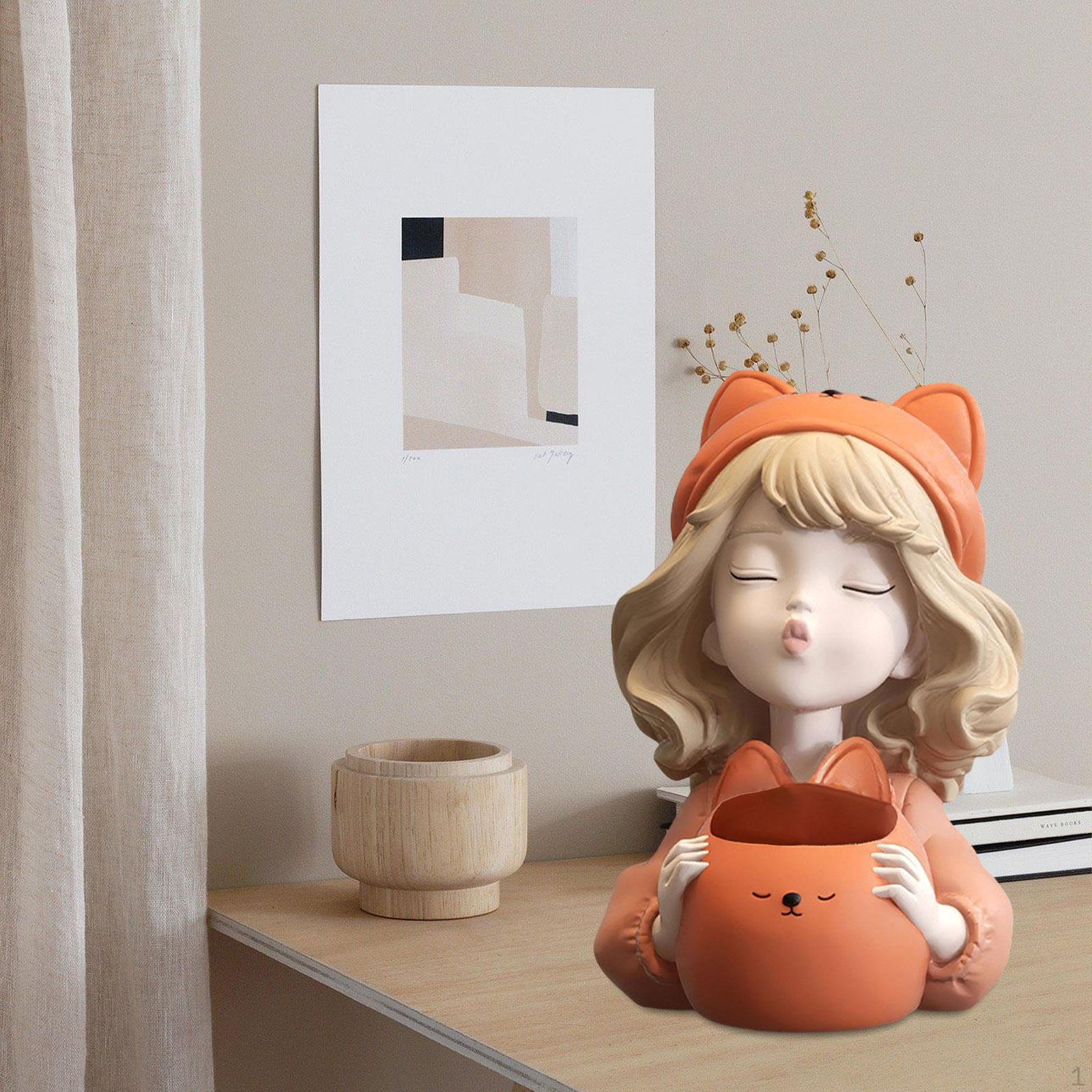 

Статуя девушки, настольный орнамент, держатель для ручек, креативная современная декоративная фигурка, чаша для ключей для стола оранжевый