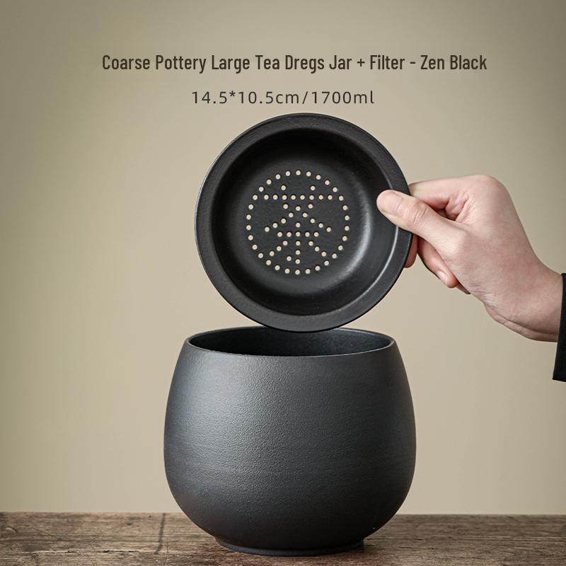Large Ceramic Tea Waste Jar with Filter - Desktop Trash Can for Tea Dregs & Water Disposal