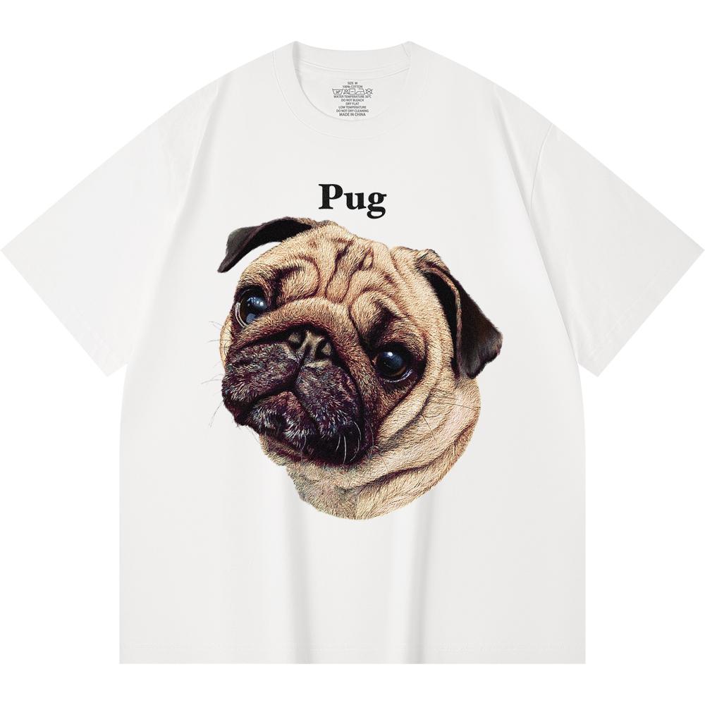 230GSM 100% Cotton T-Shirt Pug Print Tees Funny Harajuku Style Combed Cotton Tshirt