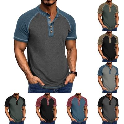 Men's Casual Base Layer Sportswear, Men's Color-blocked Round-neck Short-sleeved T-shirt Top