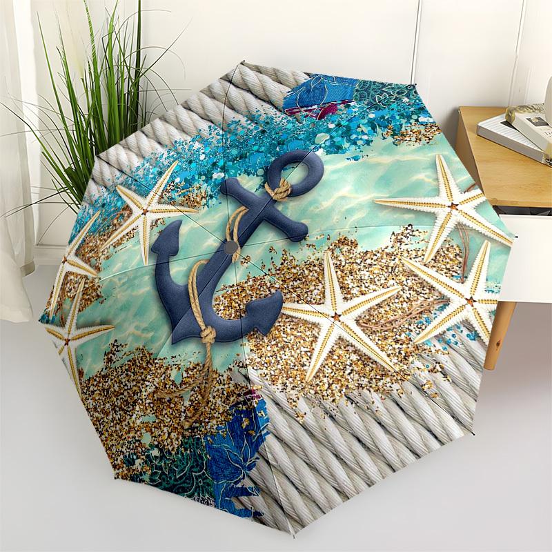 1pc Nautical Anchor Rope Starfish Coastal Decor Umbrella with Plastic Handle,Suitable for All Seasons Umbrellaptys26004
