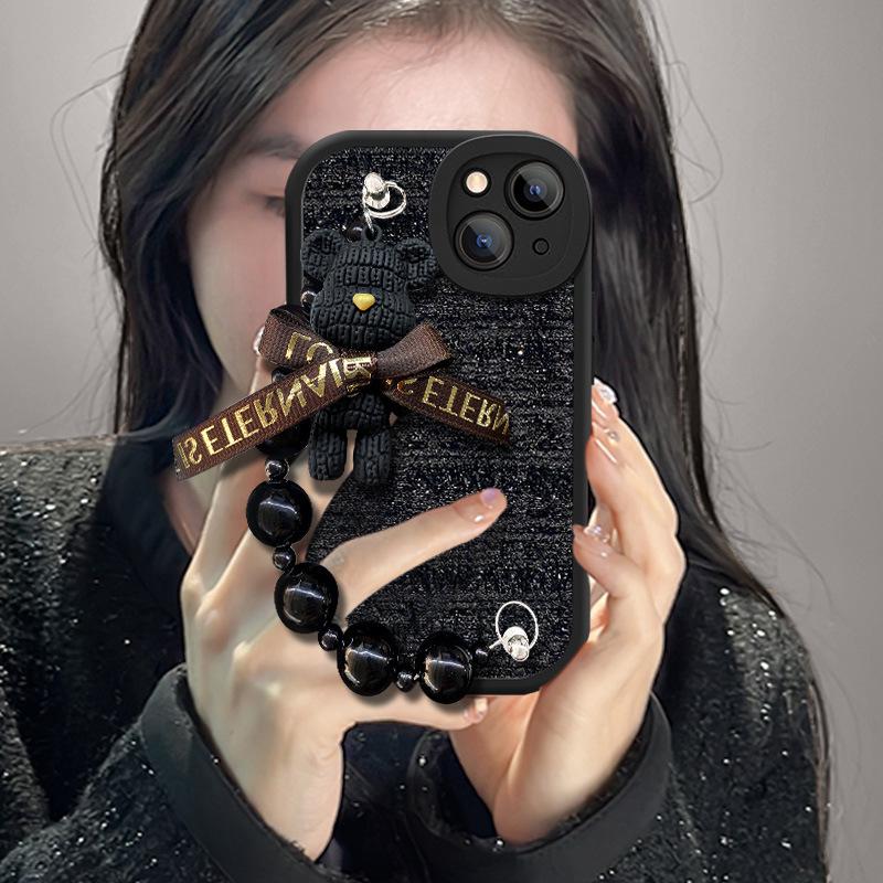 Luxuriöses strukturiertes Bärenarmband für iPhone16 Hülle 1213, Kreativ für Apple 15/14Pro Max