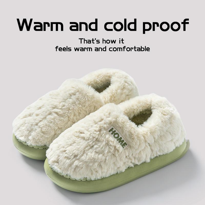 Cotton Slippers Women's Winter Bag Heel Home Warm and Non Slip Plush Cotton Shoes for Men Wearing Outside