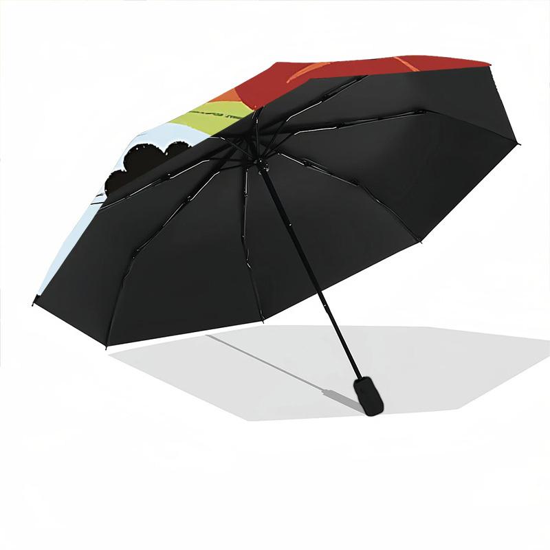 1pc Flower Cat Automatic Folding Umbrella Portable Collapsible 8-Rib Umbrella for All Seasons, Casual Outdoor Accessory, B36