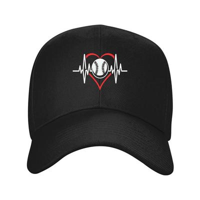 Baseball Heartbeat EKG Lifeline Black Baseball Cap Polyester Adjustable Sporty Hat for Adults