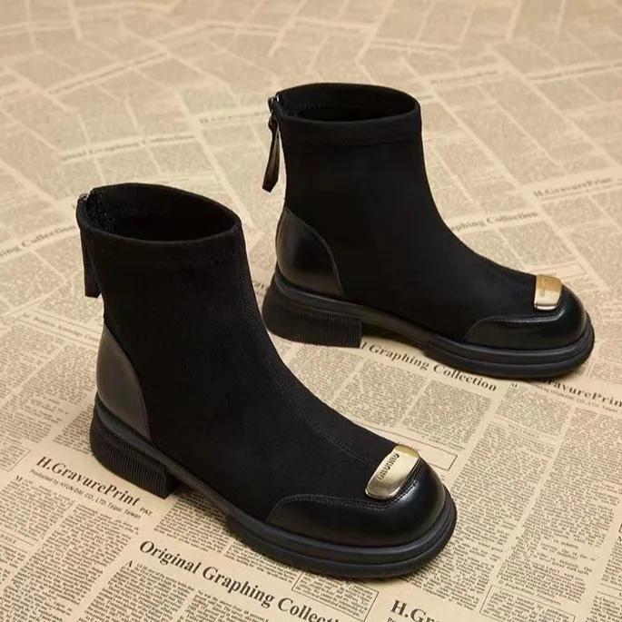 Módní silné podrážky s jezdeckými botami pro ženy 2024 podzim a zima nové malé zvýšení prošívání elastické skinny boty