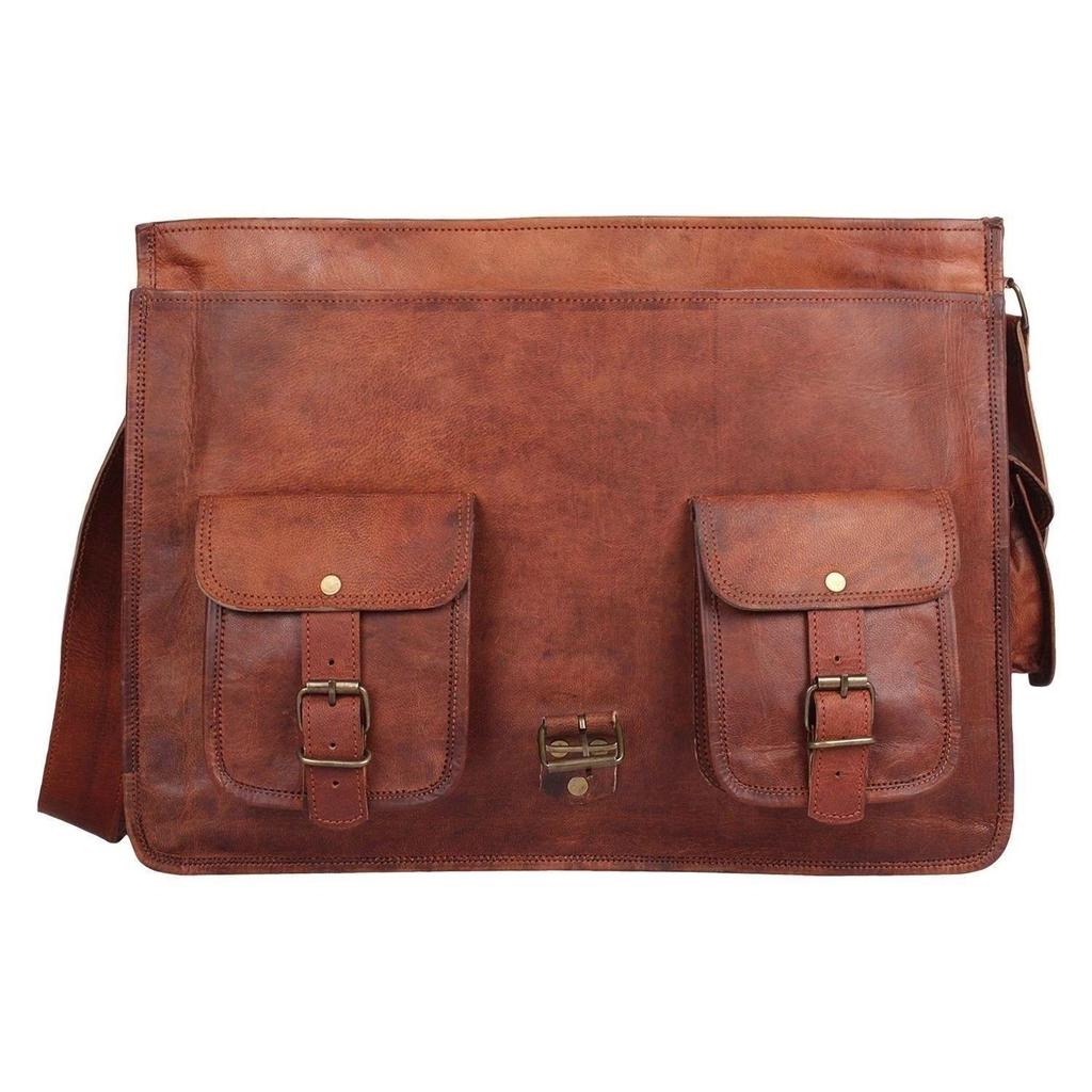 Men's Genuine Vintage Brown Leather Messenger