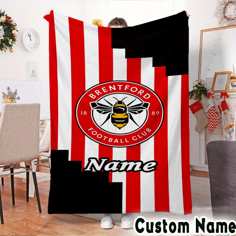 Custom Name Brentford Crest Design Throws Blanket Flannel Blankets for Couch Bed Gifts for Men Women Picnic blanket Christmas fan gifts
