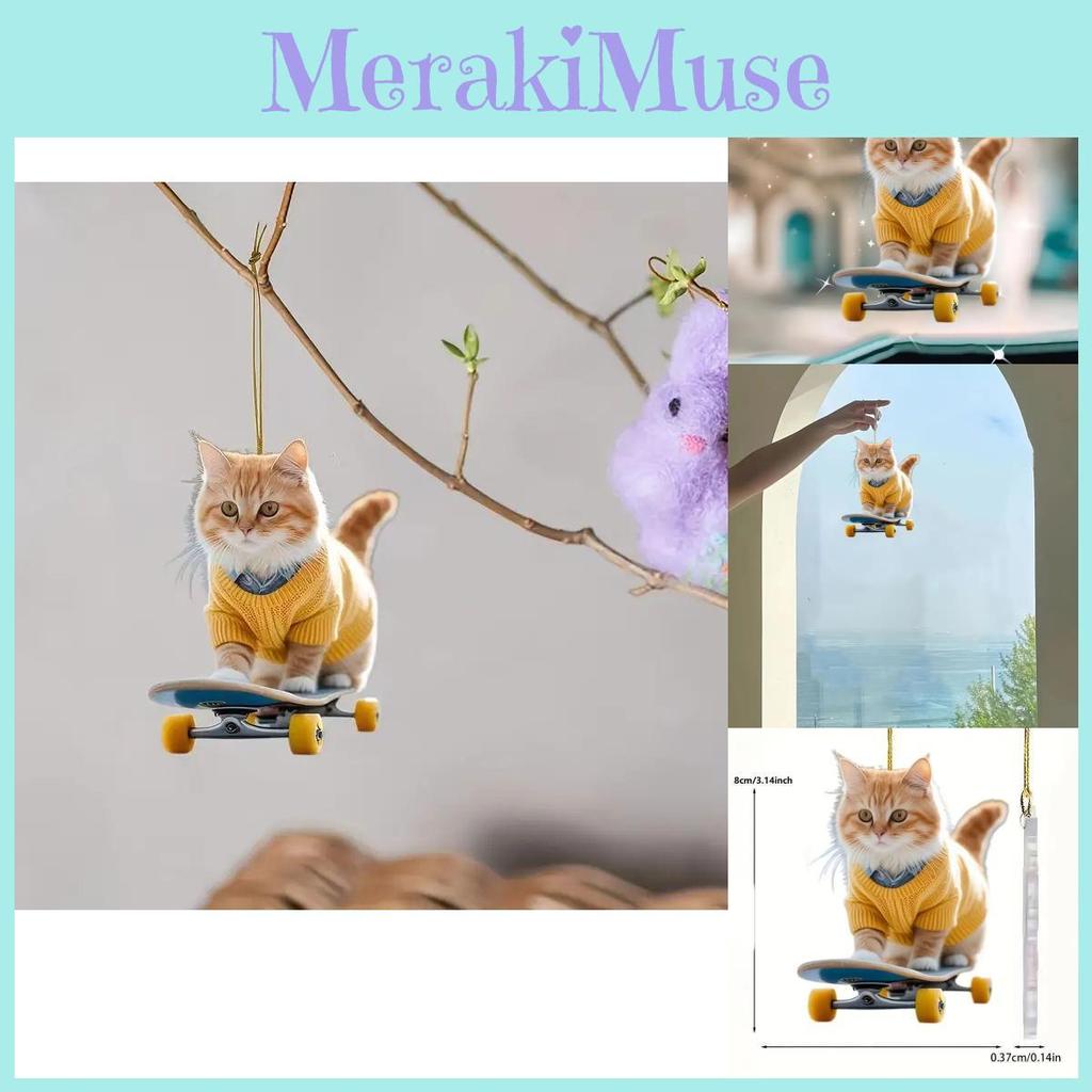 Unique Acrylic Flat Skateboard Cat Car Decoration Adorable Cartoon Style For Interior Charm