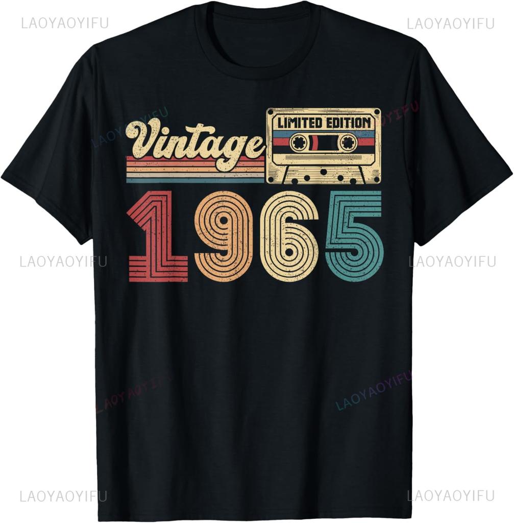 Vintage 1965 Funny 60th Birthday Gifts 60 Years Old Retro T-Shirt Casual Mens Clothing Graphic T Shirts Camisas Streetwear