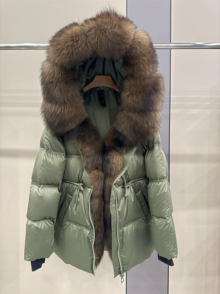 Deep winter thickened warm goose down jacket medium and long women's oversized natural real raccoon fur collar high-end jacket