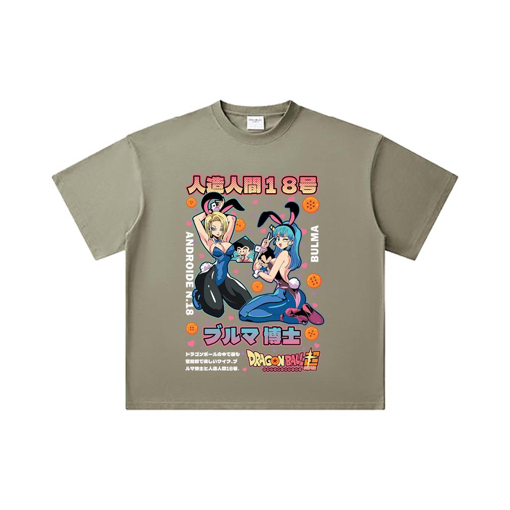 260 GSM Double Yarn 32 Count 100% Cotton Dragon Ball V26 Bulma Android Print Unisex Heavy Cotton T Shirt