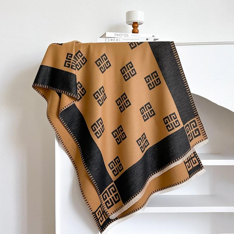 Elegant French Vintage Butterfly Print Faux Cashmere Scarf Women Warm Thick Wrap Shawl Office Winter