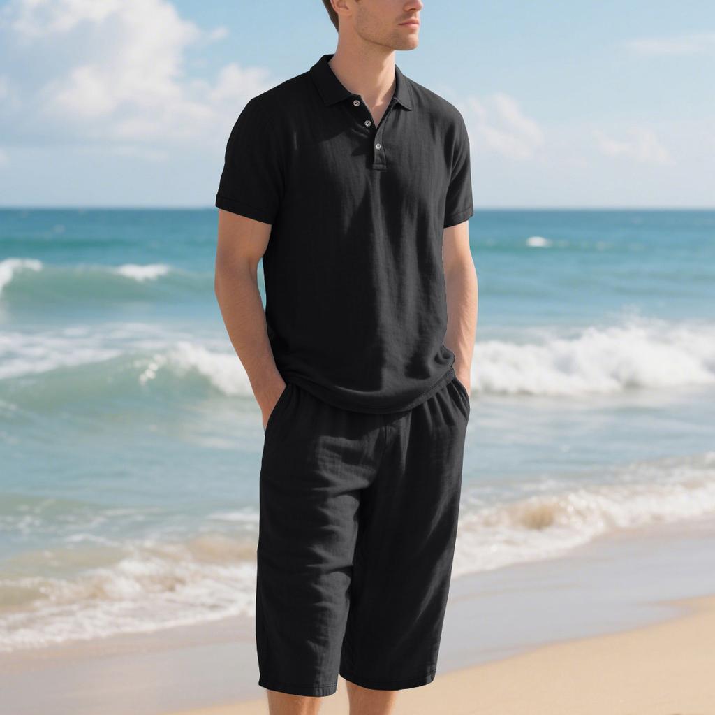 Men's Daily Casual Linen 2 Piece Outfit Lapel Long Sleeve Shirt & Long Pants Breathable Comfortable All-Match Wear Set