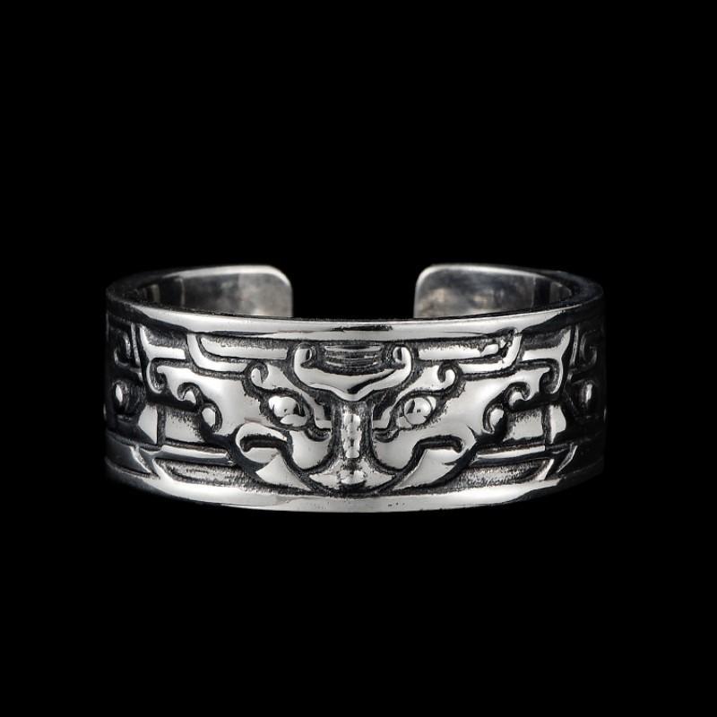 Adjustable Open Ring Men Women Vintage Mythical Beast Design Geometric Statement Plated Retro Fashion Accessory