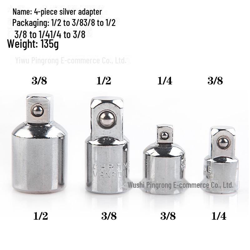 3-in-1 Ratchet Wrench Socket Adapter: 1/2 To 3/8 To 1/4 Conversion Head