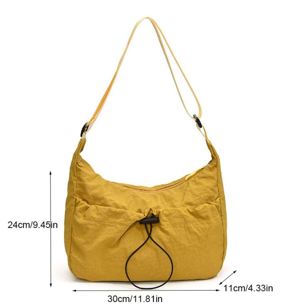Adjustable Shoulder Straps Drawstring Bucket Bag Solid Color Canvas Crossbody Bag  Student
