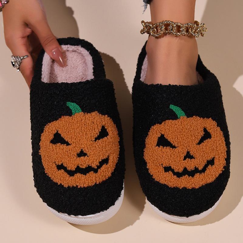 Winter Smiley Cotton Slippers Thick-soled Winter Household Indoor Non-slip Halloween Pumpkin Slippers Female Winter