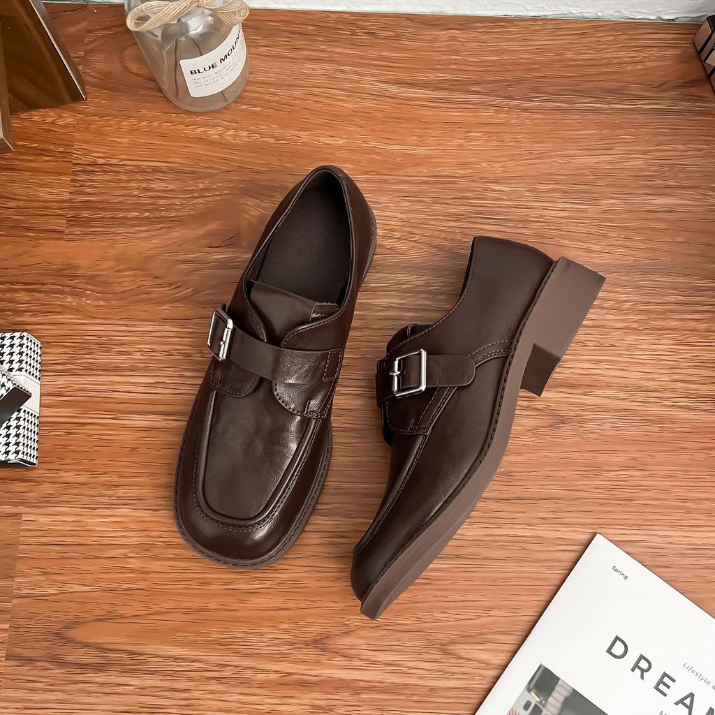 Grape mother platform small leather shoes women small height increase loafers British style retro uniform single shoes women's high sense
