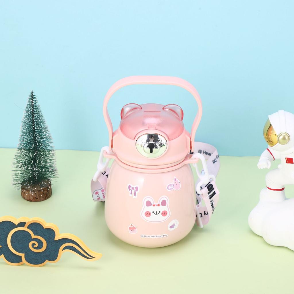 316 Stainless Steel Children's Thermos Cup Portable Strap Portable Straw Cup Pot for Boys and Girls.