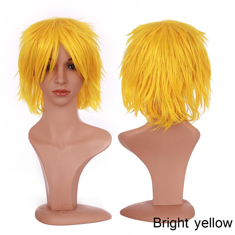 BENIHAIR Synthetische Pruik Cosplay Pruik Wit Rood Groen Blauw Roze Geel Haar Kort Gelaagd Pruik Nep Haarverlenging Mannen Vrouwen Feest Pruik 12inch geel