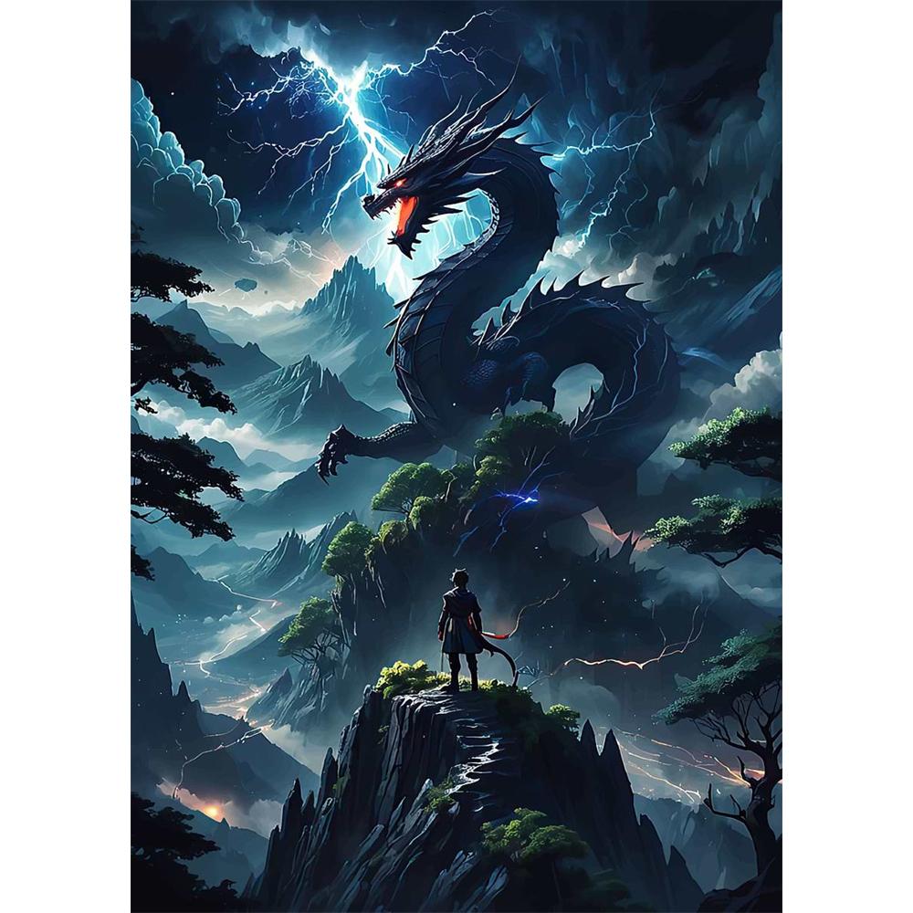 Das Erwachen des mythischen Drachen Diamantmalerei 5D DIY Kunstmuster Druck-Kit Puzzle Leinwand Mosaik-Stickerei Heimdekoration