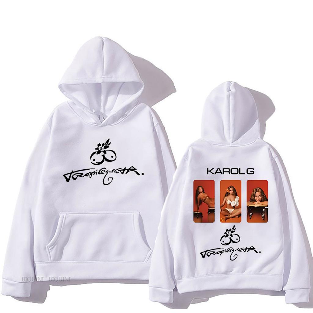 Karol G Tropicoqueta Pop Fashion Graphics Hoodie Men Women Harajuku Top Long Sleeve Fleece Sweatshirt Hip Hop Oversized Pullover