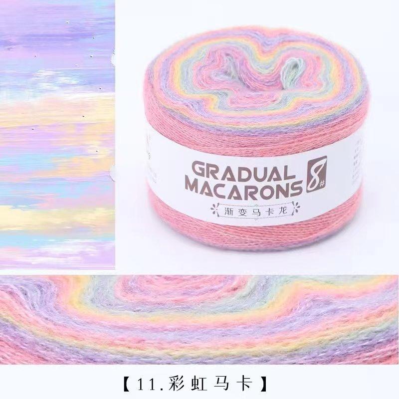 100g/roll Macaron Rainbow Section Dyed Yarn Mohair Blend Hand Woven Crochet Baby Sweater Outer Scarf Cake Thread Soft Fluffy
